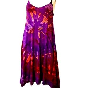 TIE DYE Pink Red Rayon Spandex Dress-OS